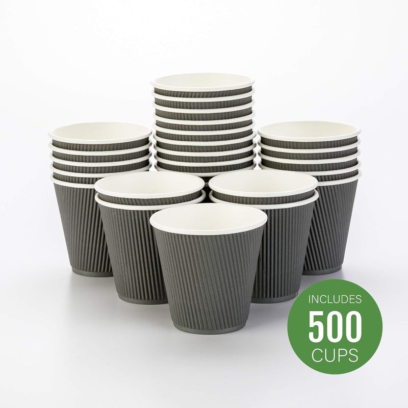 Restaurantware 500-CT Disposable Gray 8-OZ Hot Beverage Cups with Ripple Wall Design: No Need for Sleeves - Perfect for Cafes - Eco-Friendly Recyclable Paper - Insulated - Wholesale Takeout Coffee Cup - Image 2