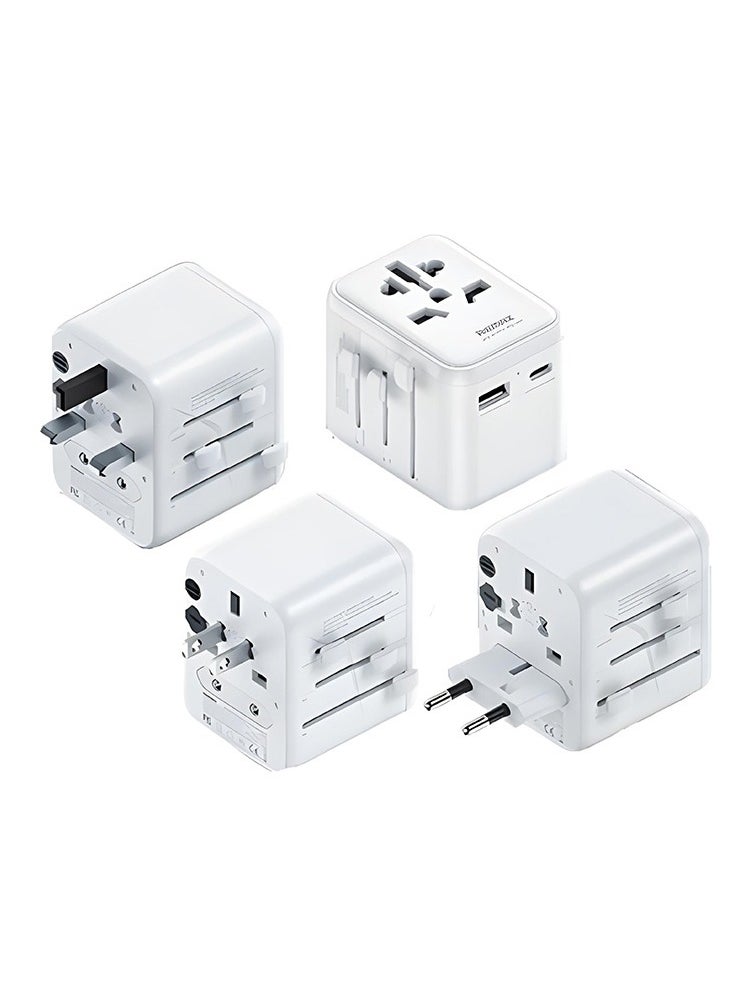 REMAX Universal Travel Adapter with USB-A & Type-C Ports, 12W Fast Charging, Multi-Plug Design for 200+ Countries, Anti-Shock & Heat-Resistant  - Image 1