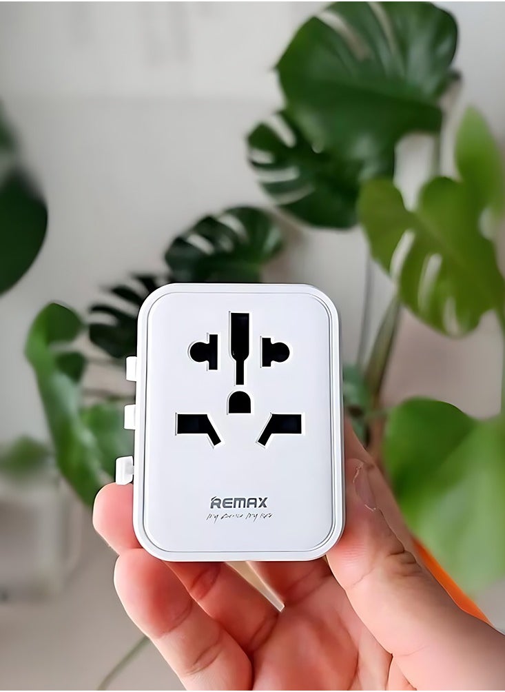 REMAX Universal Travel Adapter with USB-A & Type-C Ports, 12W Fast Charging, Multi-Plug Design for 200+ Countries, Anti-Shock & Heat-Resistant  - Image 2