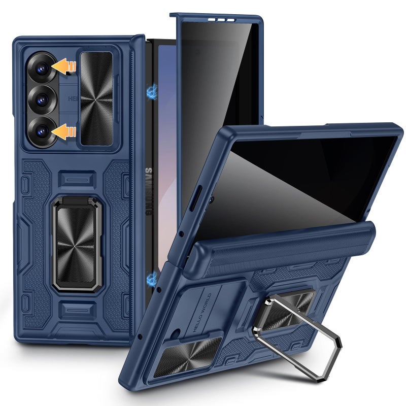 VEGO for Galaxy Z Fold 6 Case, with Built-in Privacy Screen Protector, Adjustable Magnetic Kickstand & Slide Camera Cover Full Body Drop Protection Case for Samsung Galaxy Z Fold 6 5G 2024-Blue - Image 1