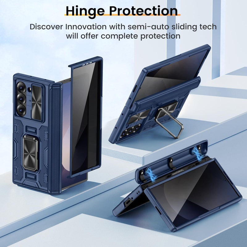 VEGO for Galaxy Z Fold 6 Case, with Built-in Privacy Screen Protector, Adjustable Magnetic Kickstand & Slide Camera Cover Full Body Drop Protection Case for Samsung Galaxy Z Fold 6 5G 2024-Blue - Image 4