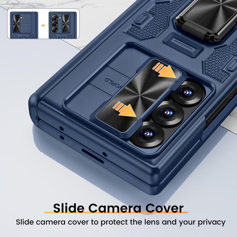 VEGO for Galaxy Z Fold 6 Case, with Built-in Privacy Screen Protector, Adjustable Magnetic Kickstand & Slide Camera Cover Full Body Drop Protection Case for Samsung Galaxy Z Fold 6 5G 2024-Blue - Image 5