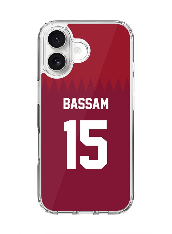 Stylizedd Classic Clear MagSafe Case for iPhone 17 , Hybrid Soft Case Flexible Edges Anti Drop TPU PC Gel Thin Transparent Cover [ Designed for iPhone 17 ] - Football Team - Qatar, Player Name - Bassam