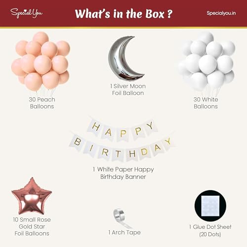SpecialYou.in Peach And White Birthday Decoration Items DIY Kit Includes Star And Moon Foil Balloons With Happy Birthday Paper And Arch Tape For Balloon Garland- 74 Pcs - Image 2