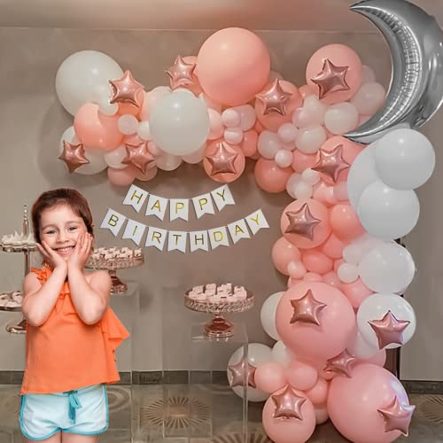SpecialYou.in Peach And White Birthday Decoration Items DIY Kit Includes Star And Moon Foil Balloons With Happy Birthday Paper And Arch Tape For Balloon Garland- 74 Pcs - Image 3