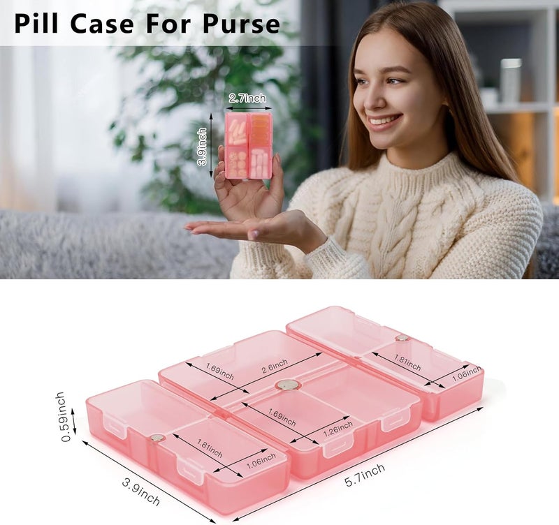 FYY Daily Pill Organizer, 7 Compartments Portable Pill Case Travel Pill Organizer,[Folding Design]Pill Box for Purse Pocket to Hold Vitamins,Cod Liver Oil,Supplements and Medication-Clear Red - Image 3