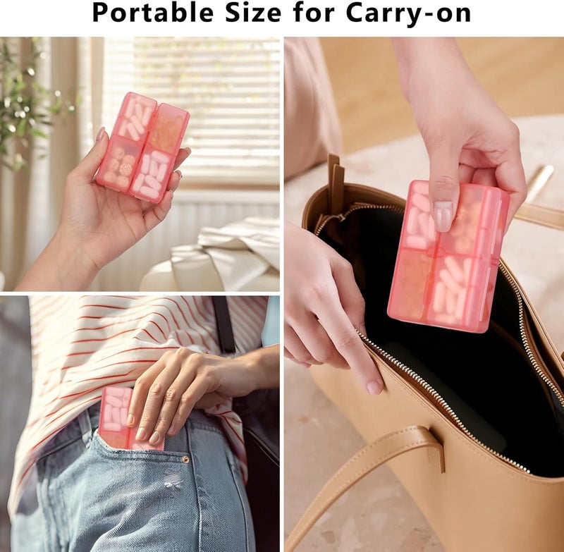 FYY Daily Pill Organizer, 7 Compartments Portable Pill Case Travel Pill Organizer,[Folding Design]Pill Box for Purse Pocket to Hold Vitamins,Cod Liver Oil,Supplements and Medication-Clear Red - Image 5