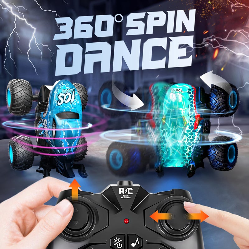BEZGAR Monster Truck Toys - Remote Control Monster Trucks with Light & Music, Dinosaur Toys for Kids, 1:20 Scale RC Truck with 360Â° Spins and Drifting, Remote Control Car for Boys with Two Car Shells - Image 4