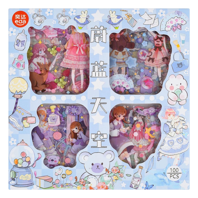 EAMOTOL Cute Journaling Stickers Gift Box Set  100 Sheets PET Cartoon Kawaii Girl Decorative Clipping Sticker for Scrapbooking Bullet Journals Notebook Calendars Decal Arts Card Kids DIY Crafts