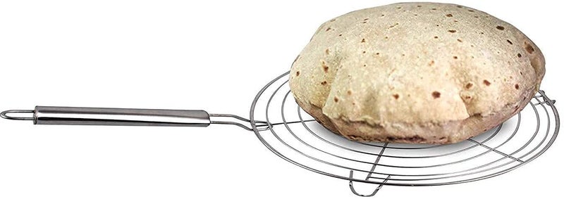 SOUVENIR سوفينير إيميجينيا مشواة باباد جالي/روتي، مشواة دائرية من الفولاذ المقاوم للصدأ للباباد، الدجاج، التندور، مشواة البانيه مع مقبض فولاذي للمطبخ (فضي، قياسي) - Image 2