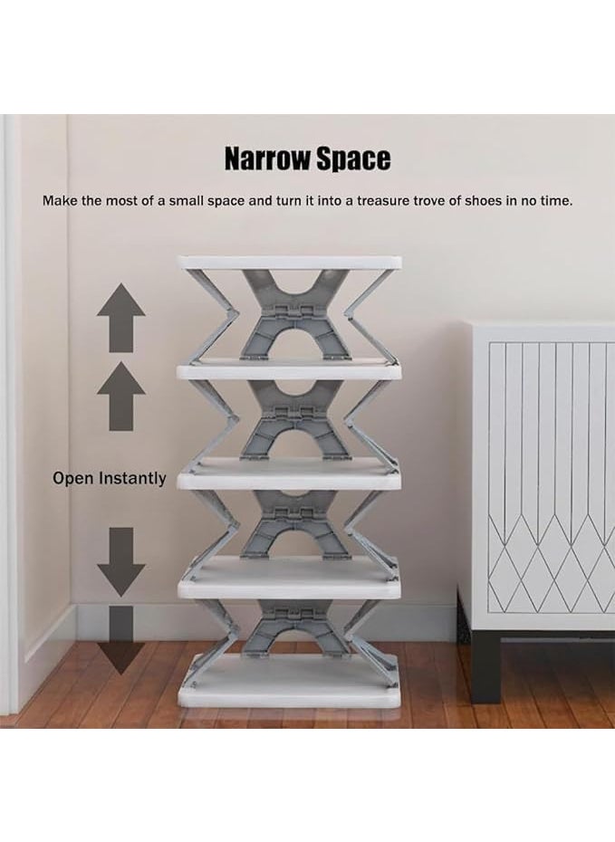 Black Olive Foldable Multi Layer Shoe Rack - Plastic Adjustable Space Saver Stackable Entryway Shoe Organizer for Closet Narrow Shoe Shelf Shoe Cabinet Free Standing Rack for Home, Office (5 Layer)