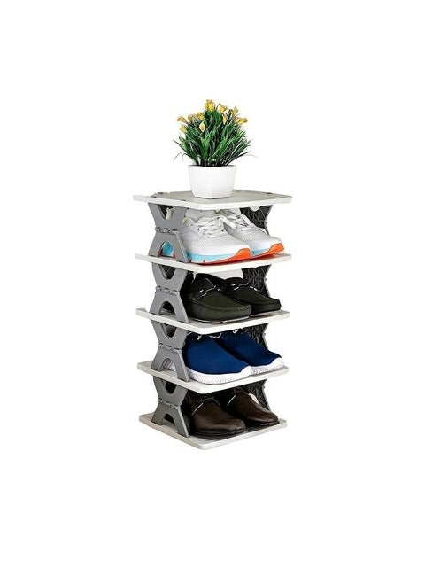 Black Olive Foldable Multi Layer Shoe Rack - Plastic Adjustable Space Saver Stackable Entryway Shoe Organizer for Closet Narrow Shoe Shelf Shoe Cabinet Free Standing Rack for Home, Office (5 Layer)