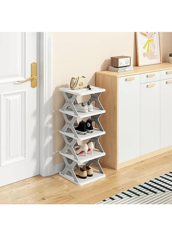 Black Olive Foldable Multi Layer Shoe Rack - Plastic Adjustable Space Saver Stackable Entryway Shoe Organizer for Closet Narrow Shoe Shelf Shoe Cabinet Free Standing Rack for Home, Office (5 Layer)