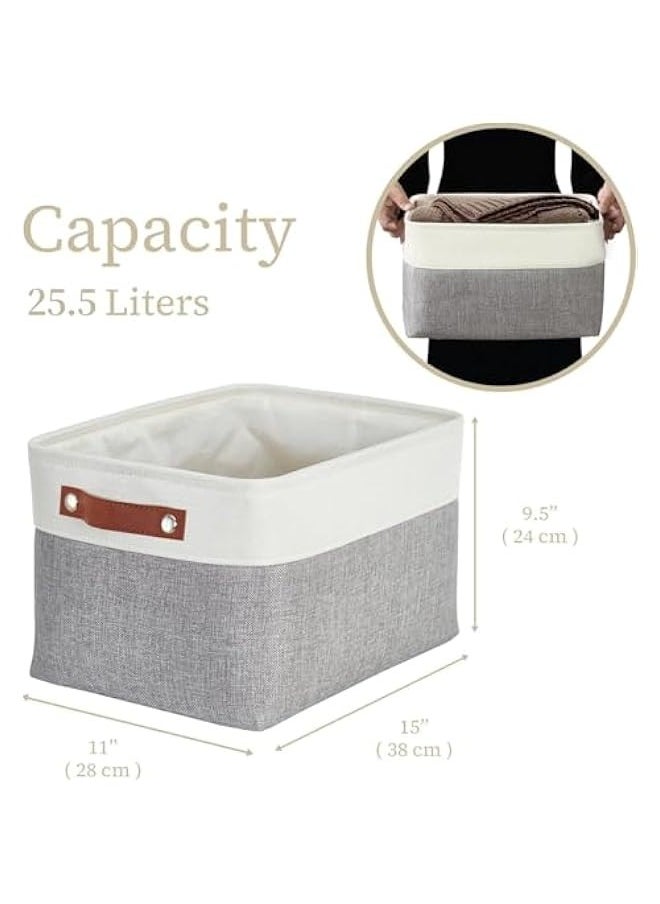TRASSLE Storage Bins, 3 Pack Fabric Storage Baskets for Shelves for Organizing Closet Shelf Nursery Toy, Decorative Large Linen Closet Organizer Bins with Handles, Grey and Beige  - Image 2