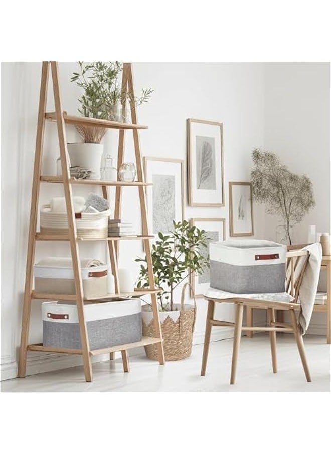 TRASSLE Storage Bins, 3 Pack Fabric Storage Baskets for Shelves for Organizing Closet Shelf Nursery Toy, Decorative Large Linen Closet Organizer Bins with Handles, Grey and Beige  - Image 3
