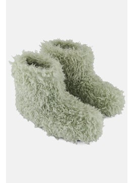 CHARLES & KEITH Women Furry Ankle Boots, Mint Green  - Image 1