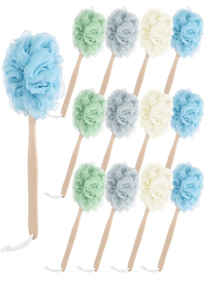 xozeooeu 12 Pcs Loofah Back Scrubber with Long Handle, Shower Brush with Soft PE Mesh, 4 Colors Body Bath Sponge for Men and Women Spa - Image 1