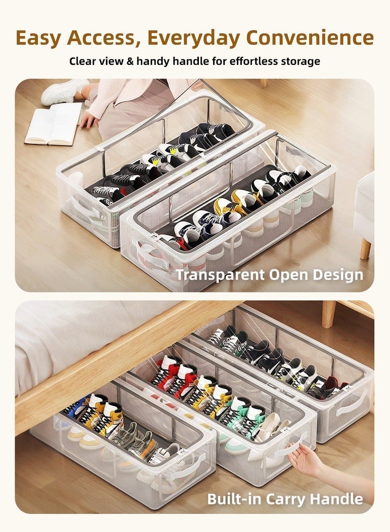 2 قطعة رف أحذية خزانة أحذية بإطار فولاذي مقوى، صندوق تخزين أحذية قابل للطي والتكديس منظم ملابس، صناديق تخزين متعددة الأغراض للأحذية والملابس والألعاب والفراش وتنظيم ما تحت السرير - Image 4