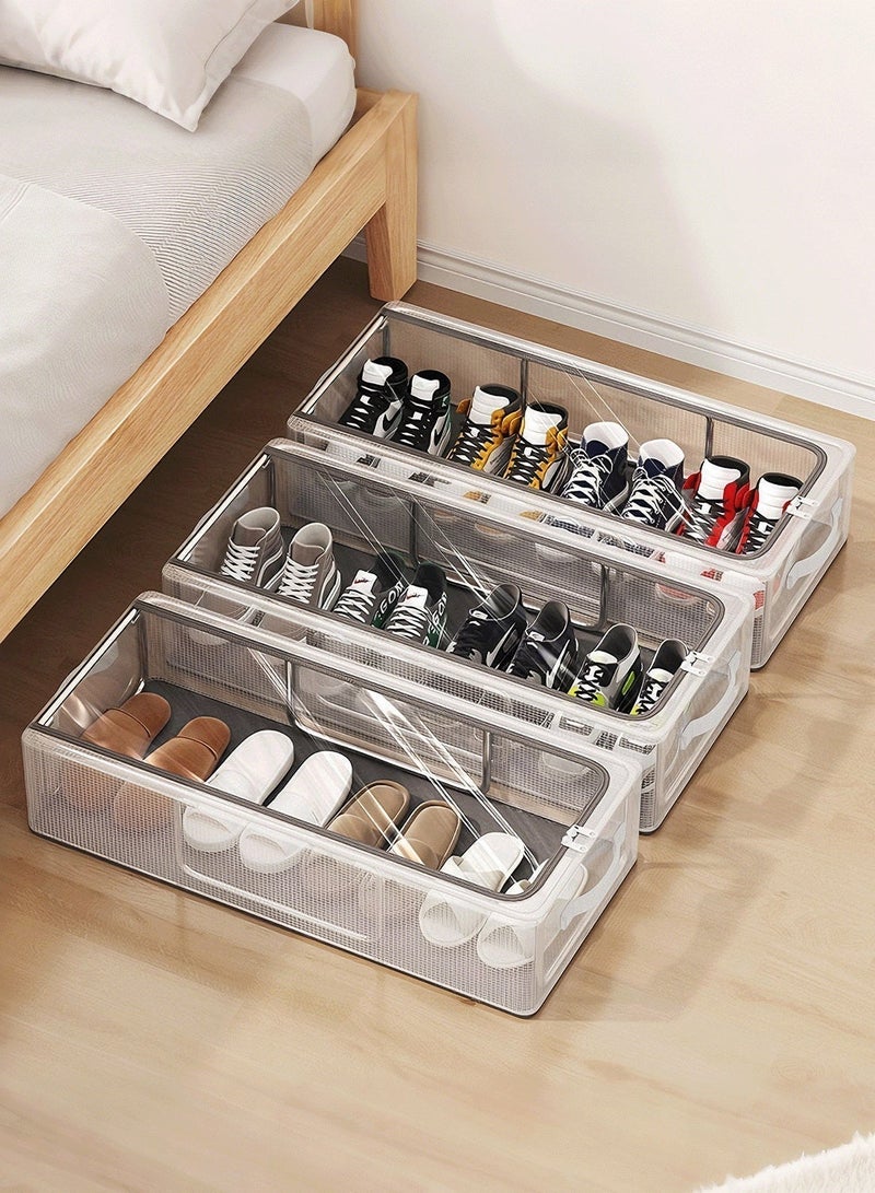 2 قطعة رف أحذية خزانة أحذية بإطار فولاذي مقوى، صندوق تخزين أحذية قابل للطي والتكديس منظم ملابس، صناديق تخزين متعددة الأغراض للأحذية والملابس والألعاب والفراش وتنظيم ما تحت السرير - Image 1