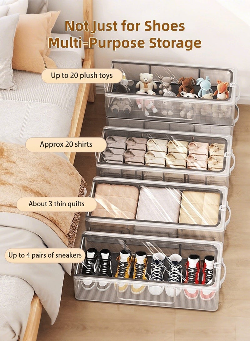 2 قطعة رف أحذية خزانة أحذية بإطار فولاذي مقوى، صندوق تخزين أحذية قابل للطي والتكديس منظم ملابس، صناديق تخزين متعددة الأغراض للأحذية والملابس والألعاب والفراش وتنظيم ما تحت السرير - Image 3