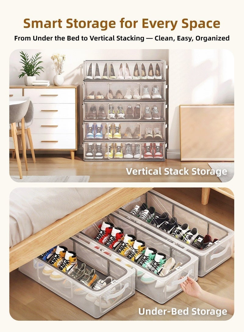 2 قطعة رف أحذية خزانة أحذية بإطار فولاذي مقوى، صندوق تخزين أحذية قابل للطي والتكديس منظم ملابس، صناديق تخزين متعددة الأغراض للأحذية والملابس والألعاب والفراش وتنظيم ما تحت السرير - Image 2