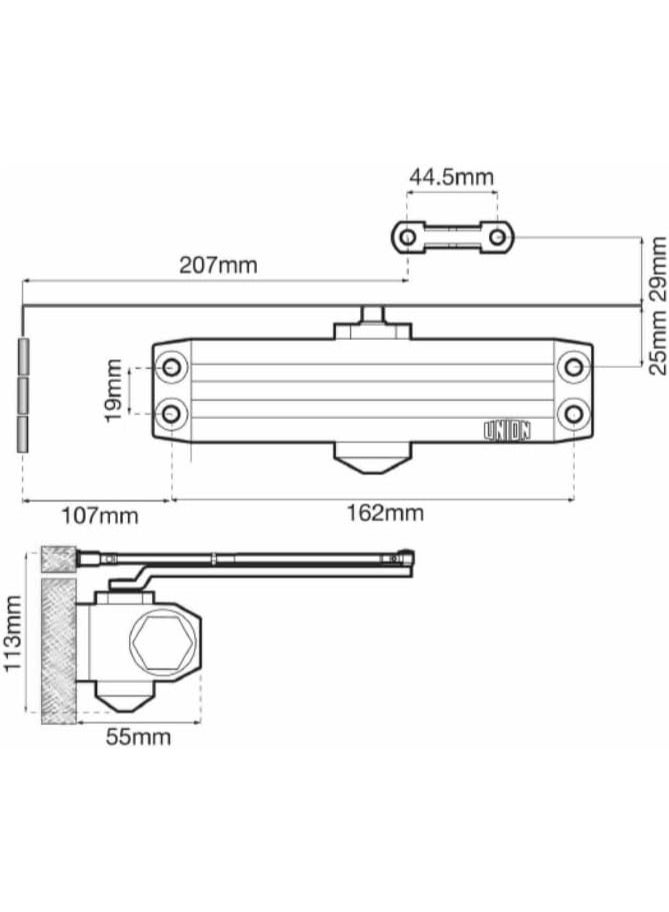 Union Heavy Duty Overhead Door Closer EN2/3/4 – Rack and Pinion Link Arm, Adjustable Closing & Latching Speed, Fire Rated, Medium Duty, For Single Action Timber & Metal Doors - Image 4