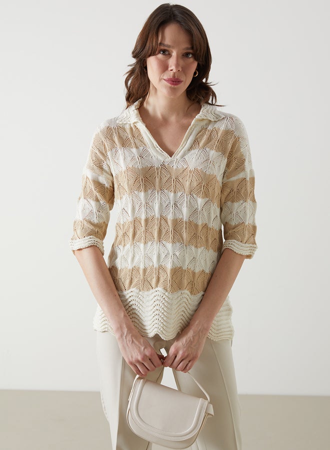 LC WAIKIKI Polo Neck Striped Women's Knitwear Sweater - Image 1
