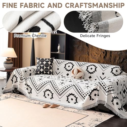 VC Life VClife Bohemian Couch Cover Aztec Geometric Chenille Sofa Cover for Sectional Couch - Black and White Zigzag Pattern Sofa Slipcover for 2 Cushion Couch Sofa 71" X 118" - Image 3