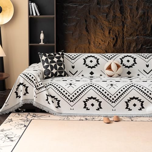 VC Life VClife Bohemian Couch Cover Aztec Geometric Chenille Sofa Cover for Sectional Couch - Black and White Zigzag Pattern Sofa Slipcover for 2 Cushion Couch Sofa 71" X 118" - Image 1