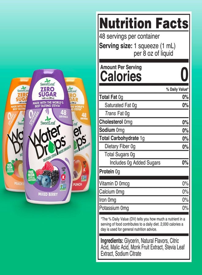 Sweetleaf Stevia Natural Water Drops Variety Pack (Mixed Berry, Peach Mango, Tropical Punch) - Water Flavoring, Zero Calories, Zero Sugar, Non-GMO, Gluten-Free, Keto Friendly - 1.62 Fl Oz, Pack of 3 - Image 2