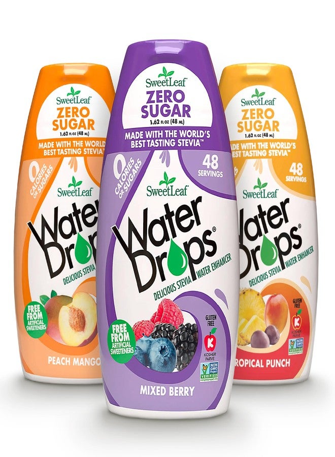 Sweetleaf Stevia Natural Water Drops Variety Pack (Mixed Berry, Peach Mango, Tropical Punch) - Water Flavoring, Zero Calories, Zero Sugar, Non-GMO, Gluten-Free, Keto Friendly - 1.62 Fl Oz, Pack of 3 - Image 1
