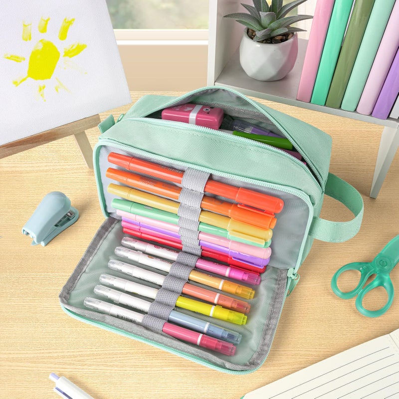 Sooez Original High Capacity Pencil Case, Big Pencil Bag Pouch Box Organizer Pen Case, Aesthetic Supply for Girls Adults, Portable Journaling Supplies with Easy Grip Handle & Loop, Mint Green - Image 2