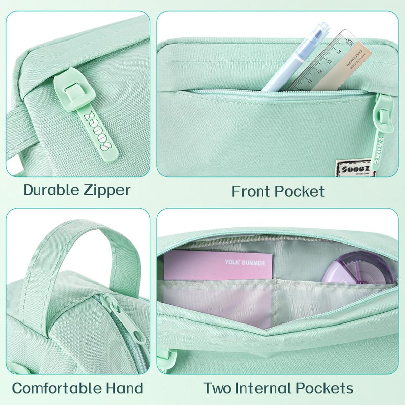 Sooez Original High Capacity Pencil Case, Big Pencil Bag Pouch Box Organizer Pen Case, Aesthetic Supply for Girls Adults, Portable Journaling Supplies with Easy Grip Handle & Loop, Mint Green - Image 5