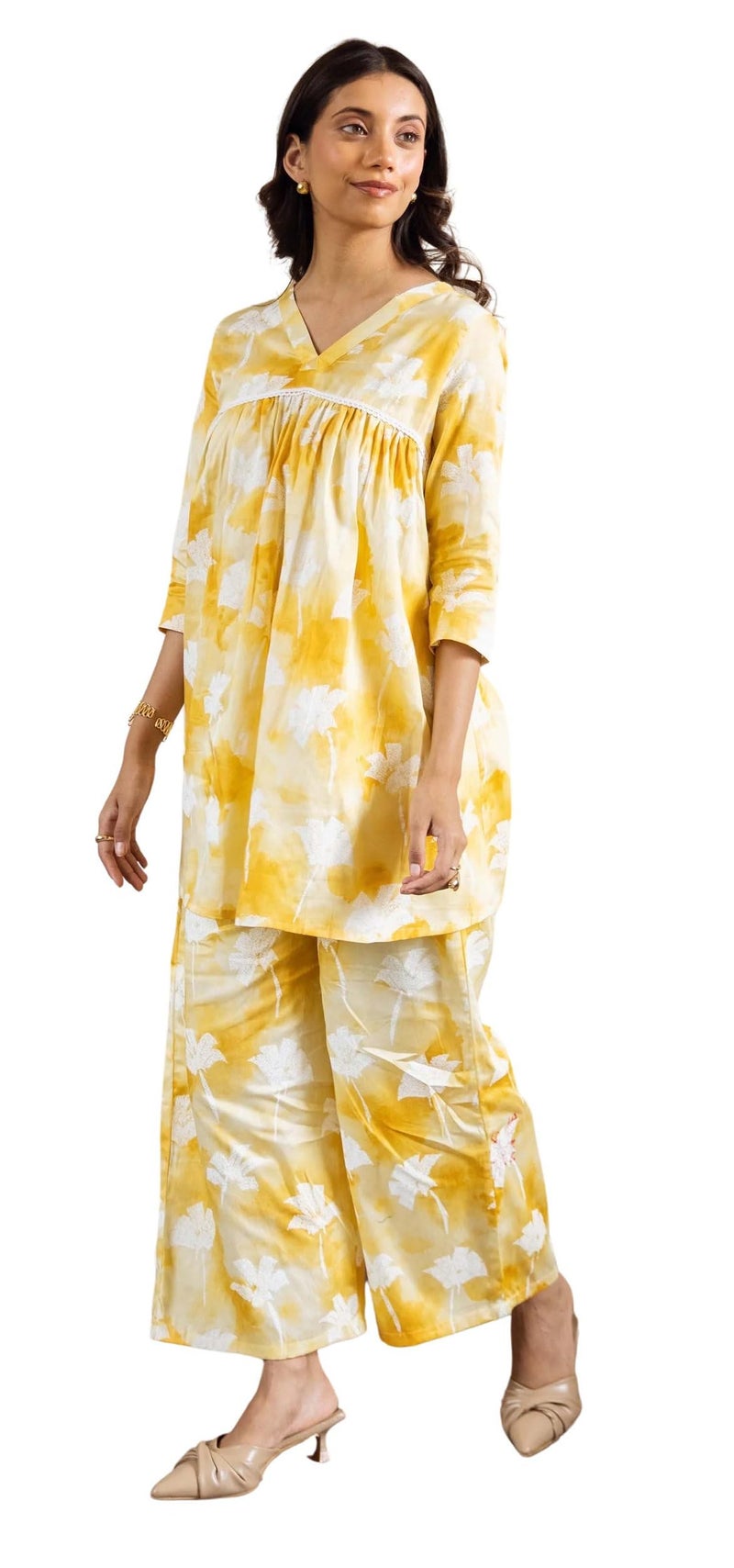 Kalaanj Kurta Set for Women || 2 pic co-ords Set for Women (KALSS25SP474_KB-Yellow-XL) - Image 1