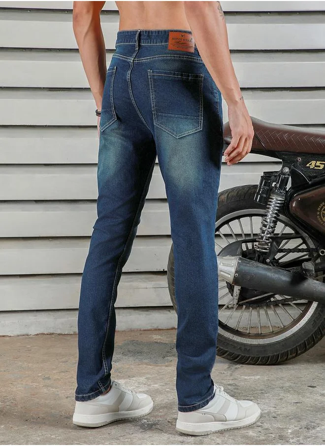 HIGH STAR Mid Rise Regular Fit Faded Jeans by Styli