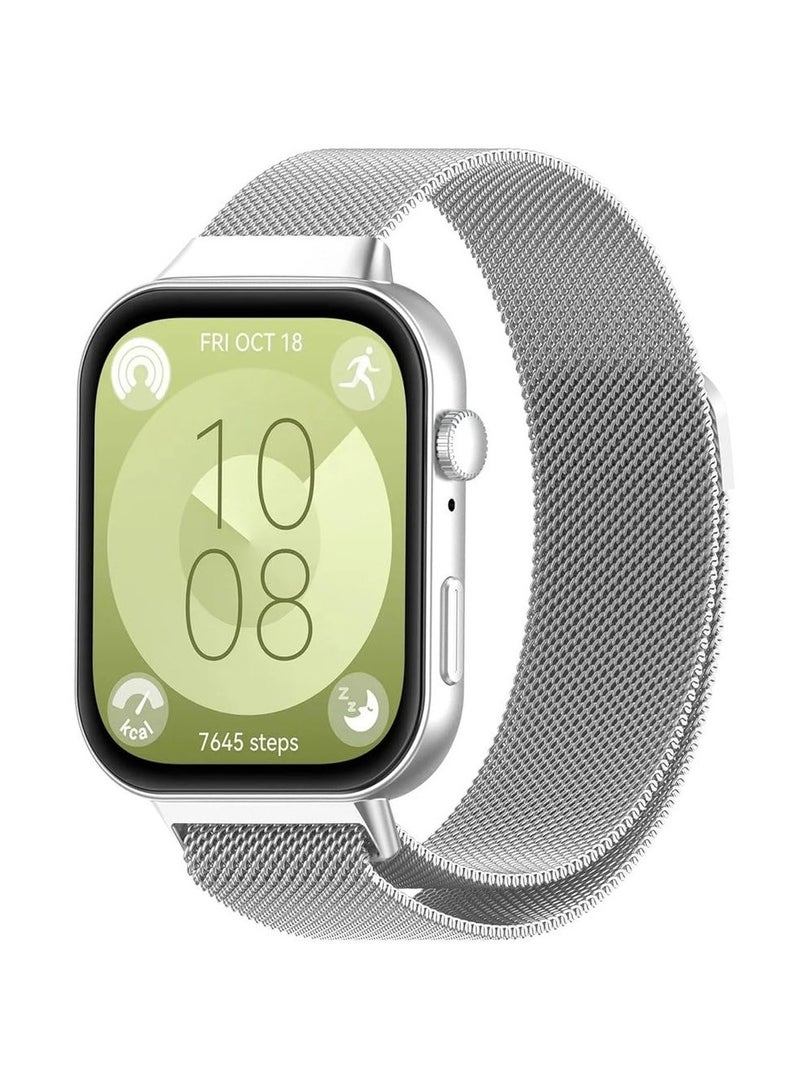 Loop Strap for Huawei Watch Fit 3 Stainless Steel Magnetic Bracelet Belt for Huawei Watch Fit3 Replacement (Silver) - Image 1