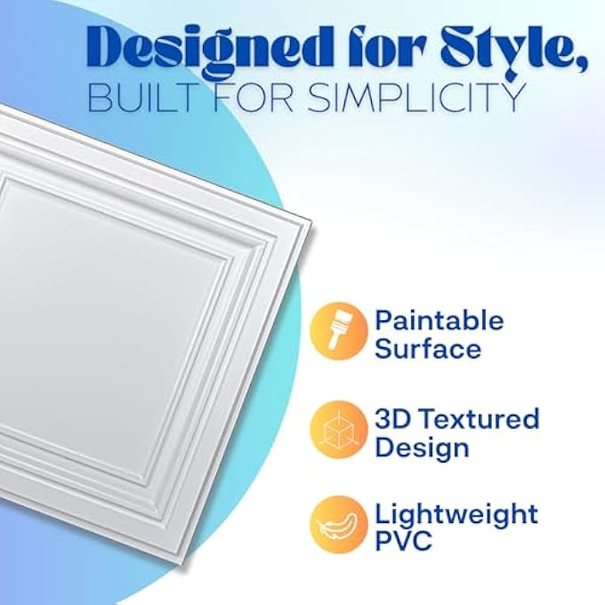 12-PACK PVC DROP CEILING TILES (48 SQ.FT), 24"X24" DECORATIVE PANELS FOR HOME AND OFFICE, 2FT X 2FT, BRIGHT WHITE FINISH - Image 3