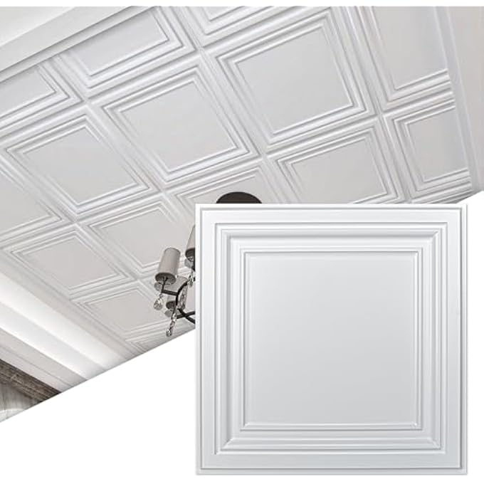 12-PACK PVC DROP CEILING TILES (48 SQ.FT), 24"X24" DECORATIVE PANELS FOR HOME AND OFFICE, 2FT X 2FT, BRIGHT WHITE FINISH - Image 1