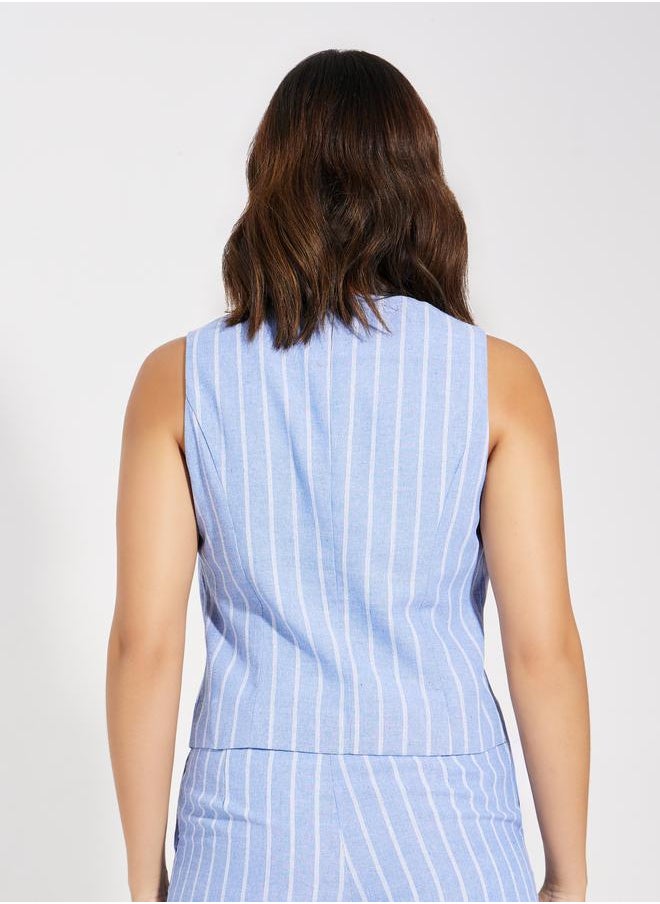 Styli Woven Striped Sleeveless Waistcoat  - Image 4
