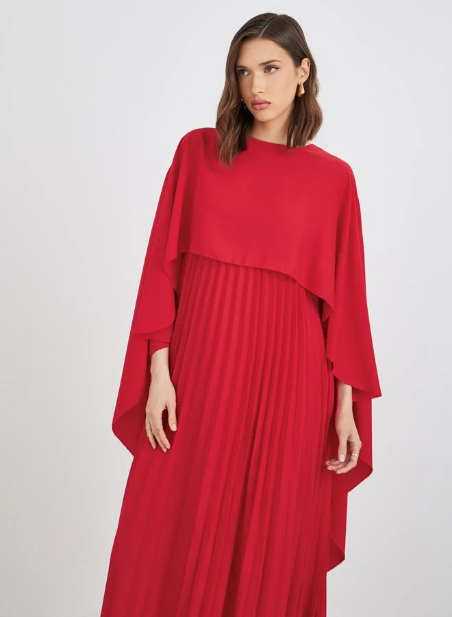 Take Two Take Two Solid Cape Sleeve Pleated Detail Maxi Dress