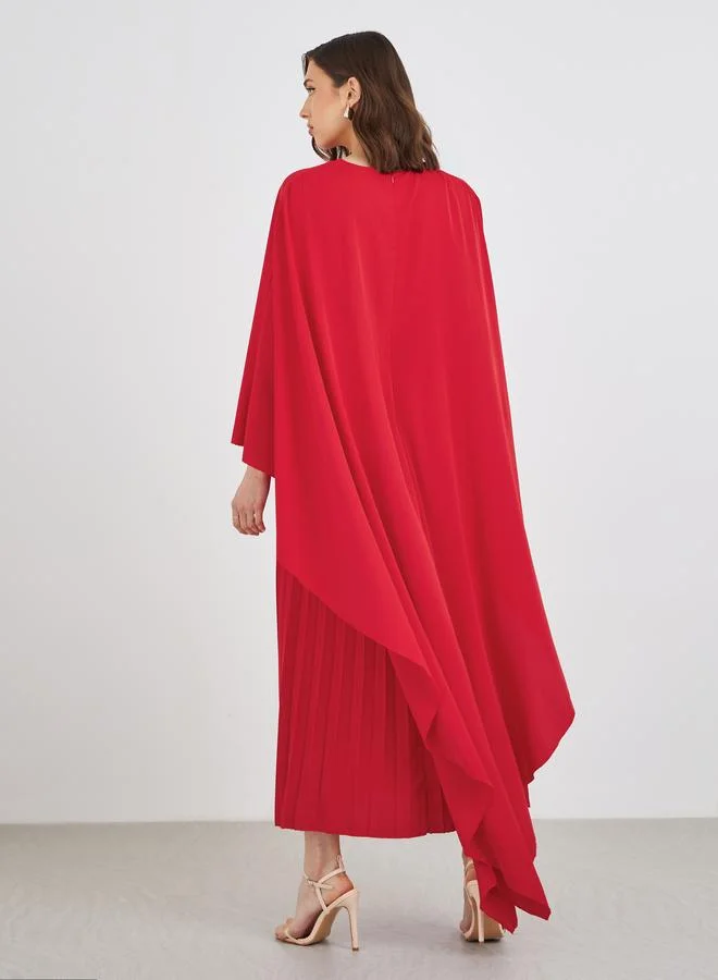 Take Two Take Two Solid Cape Sleeve Pleated Detail Maxi Dress