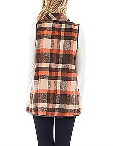 Unidear Womens Casual Slim Fall Sleeveless Plaid Down Vest Outdoor Vest Jacket with Pockets Brown 2XL - Image 4