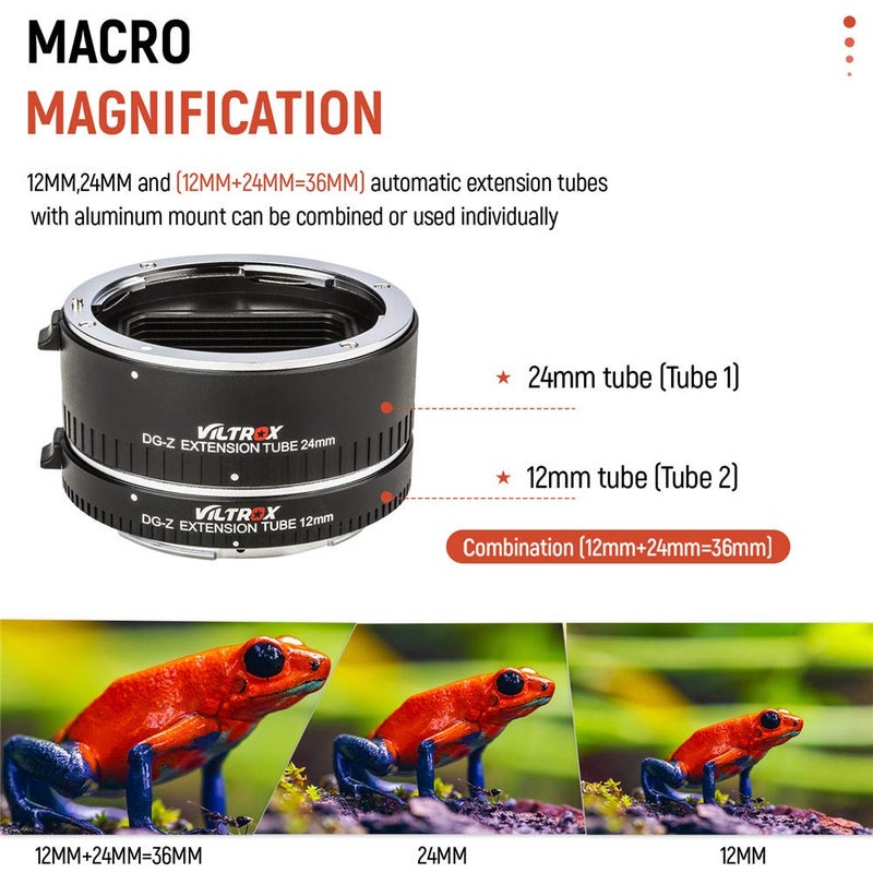 VILTROX DG-Z Auto Focus AF Macro Extension Tube Ring Set 12mm,24mm for Nikon Z-Mount Mirrorless Camera Zfc Z5 Z50 Z6 Z6II Z7 Z7II for Macro Photography - Image 5