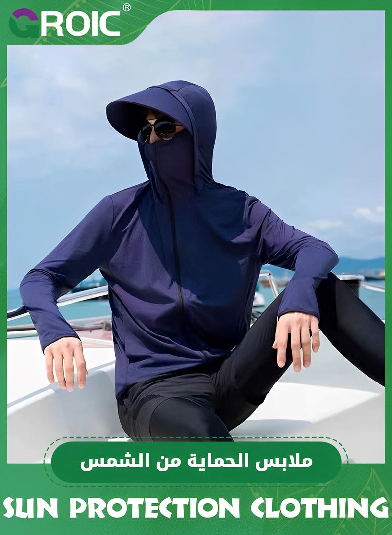 GROIC UPF 50+ UV Sun Protection Clothing with Removable Hat Brim for Men&women, Sun Protection Ice Silk Clothing Long Sleeve Hoodie Sun Shirt, Summer Elastic Quick Dry Sun Shirts Full Zipper Fishing Jacket - Image 3
