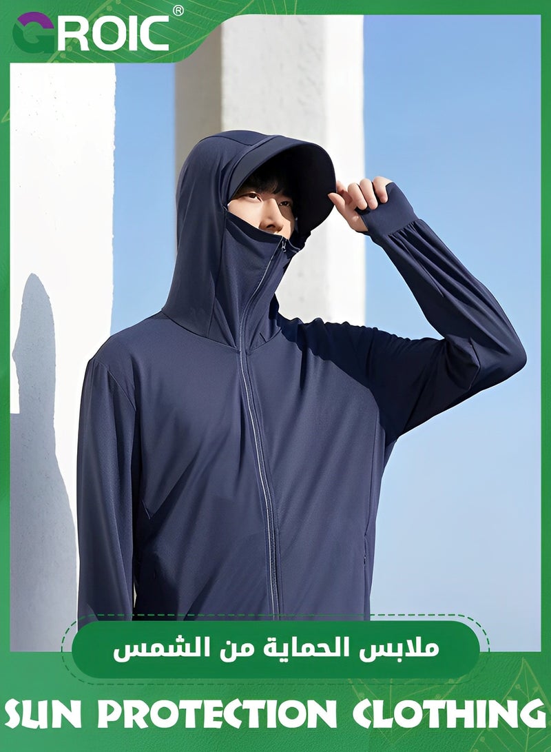 GROIC UPF 50+ UV Sun Protection Clothing with Removable Hat Brim for Men&women, Sun Protection Ice Silk Clothing Long Sleeve Hoodie Sun Shirt, Summer Elastic Quick Dry Sun Shirts Full Zipper Fishing Jacket - Image 4