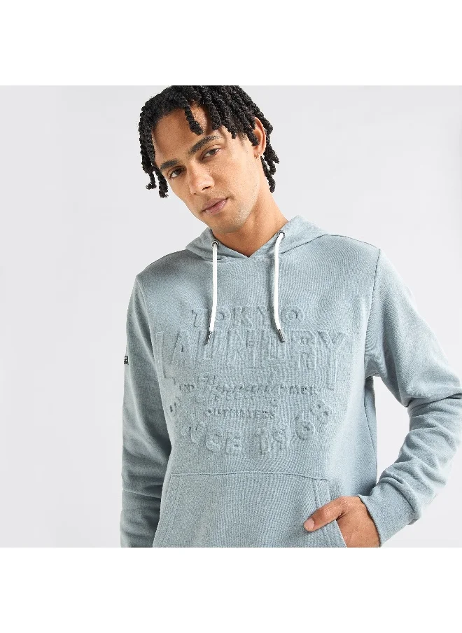 FAV Embossed Hooded Sweatshirt with Long Sleeves and Kangaroo Pockets