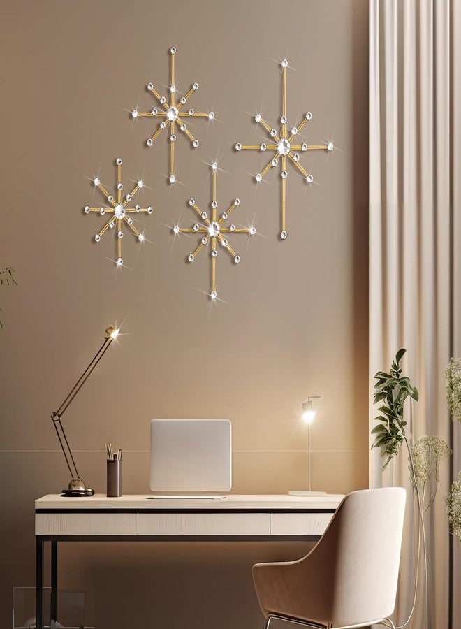 Shimeyao 4 Pcs Mid Century Wall Decor Modern Gold Celestial Starburst Wall Art Crystal 3D Hanging Bling Artwork 8 Pointed Atomic Stars Accent Sculptures Decorations for Living Room Home Bedroom - Image 4