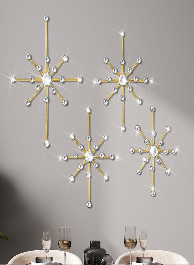 Shimeyao 4 Pcs Mid Century Wall Decor Modern Gold Celestial Starburst Wall Art Crystal 3D Hanging Bling Artwork 8 Pointed Atomic Stars Accent Sculptures Decorations for Living Room Home Bedroom - Image 2
