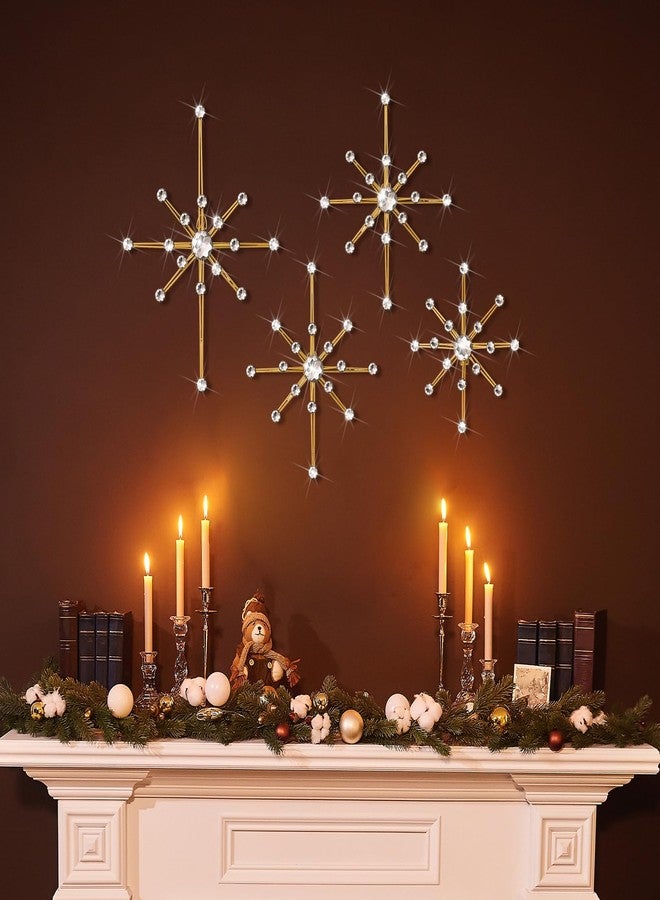 Shimeyao 4 Pcs Mid Century Wall Decor Modern Gold Celestial Starburst Wall Art Crystal 3D Hanging Bling Artwork 8 Pointed Atomic Stars Accent Sculptures Decorations for Living Room Home Bedroom - Image 1