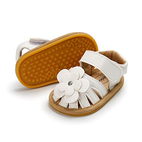 Meckior Baby Toddler Infant Girls PU Leather Soft Open Toe Summer Sandals Flower Princess Flat Shoes - Image 1